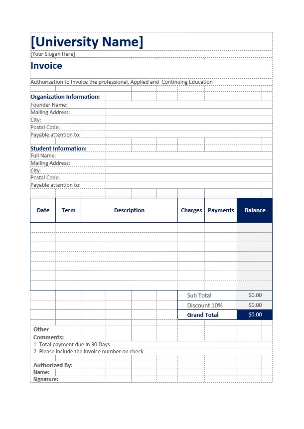 Simple Education Invoice Template PSD template
